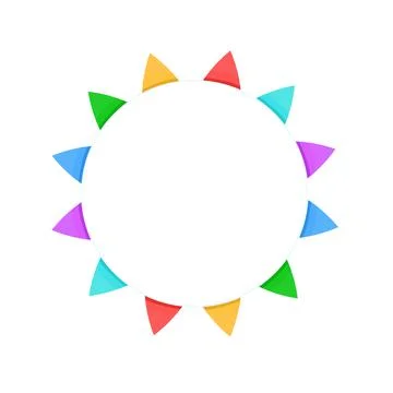 The frame is round with multicolored flags on a string .Vector Illustrazione stock