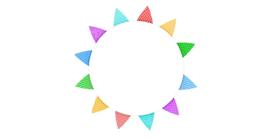 The frame is round with multicolored flags on a string .Vector Illustrazione stock
