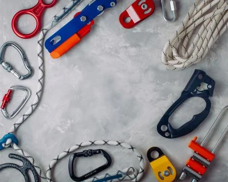 Frame from safety equipment using in climbing Stock Photos