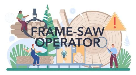 Frame saw operator typographic header. Wood industry, forestry production 스톡 일러스트