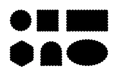Frame scallop shape wavy edge vector border box stamp icon. Rectangle scallop Stock Illustration