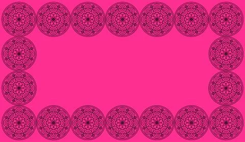 Frame of Seamless pattern tile with round floral mandalas. Islam, Yoga, Arabi Stock Illustration