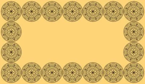 Frame of Seamless pattern tile with round floral mandalas. Islam, Yoga, Arabi Stock Illustration
