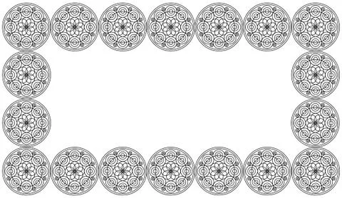 Frame of Seamless pattern tile with round floral mandalas. Islam, Yoga, Arabi Stock Illustration