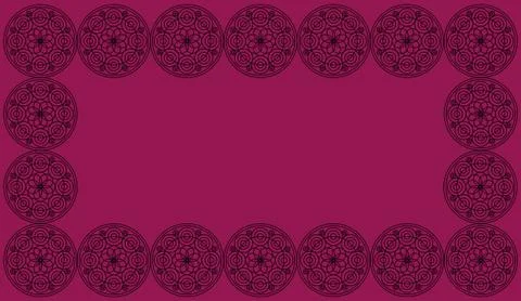 Frame of Seamless pattern tile with round floral mandalas. Islam, Yoga, Arabi Stock Illustration