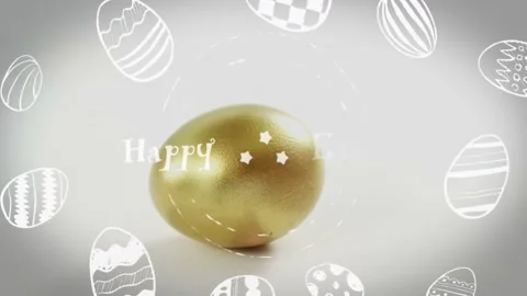 Frame sequence starting, golden egg rolling while doodle eggs fading in and text Stock Footage 329870884