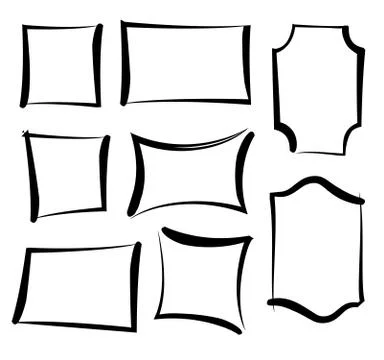 Frame set. Different shape grunge border in doodle style Stockillustratie