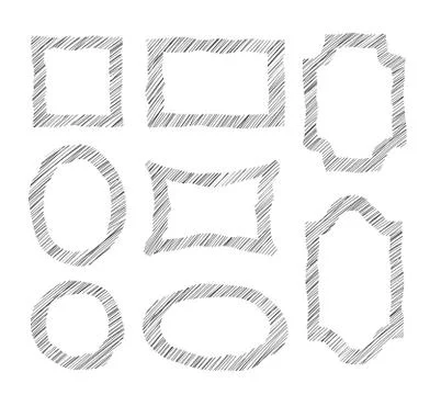 Frame set. Different shape grunge border in doodle style Stock Illustration