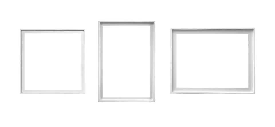 Frame set, empty modern gallery display with three minimalist picture frames  Foto stock