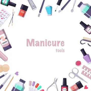 Frame with a set of manicure tools and place for text Illustrazione stock