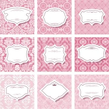 Frame set on seamless patterns in pastel pink. Stock Illustration