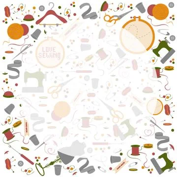 Frame from sewing tools. Sewing kit. Hand drawn vector illustration Stock Illustration