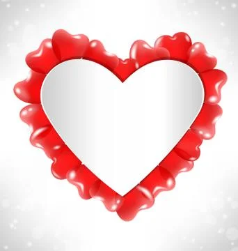 Frame in the shape of a heart for text with red air balls on grayscale Stock Illustration