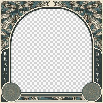 Frame is showing arch border, leaf motifs, mandala medallions on transparent Illustrazione stock