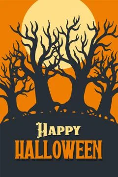 Frame from silhouettes of bare branches of trees on full moon background Stock Illustration