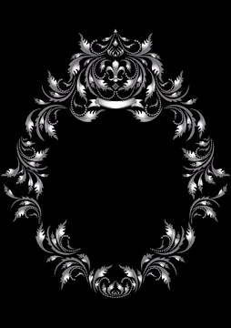 Frame of silver leaf in old style on a black background. Stock Illustration