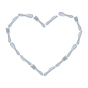 Frame of spoon, fork and knife heart in doodle style vector stock illustratio Stock Illustration