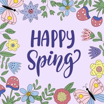 Frame with spring elements - flowers, butterflies Stock Illustration