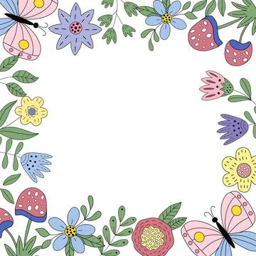 Frame with spring elements - flowers, butterflies Stock Illustration