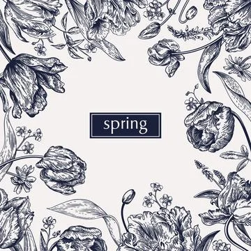 Frame with spring flowers. Stock Illustration