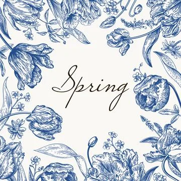 Frame with spring flowers. Illustrazione stock