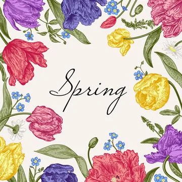 Frame with spring flowers. Stock-Illustration