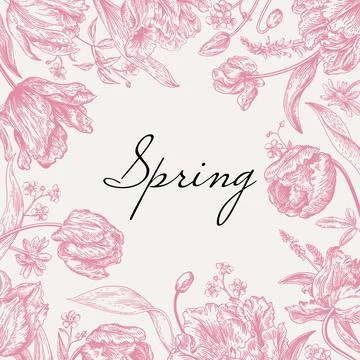 Frame with spring flowers. Illustrazione stock