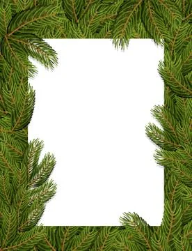 Frame spruce branch. Tree frame for text. White sheet in leaves of tree. Stock Illustration