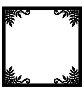 Frame square with plant elements, vignette with leaves and shoots - silhouette Stock Illustration