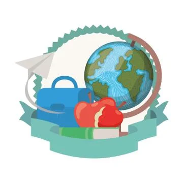 Frame with stack of books and globe Stock Illustration