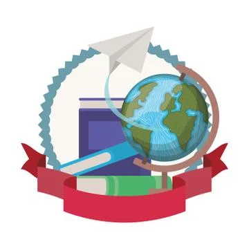 Frame with stack of books and globe Stock Illustration
