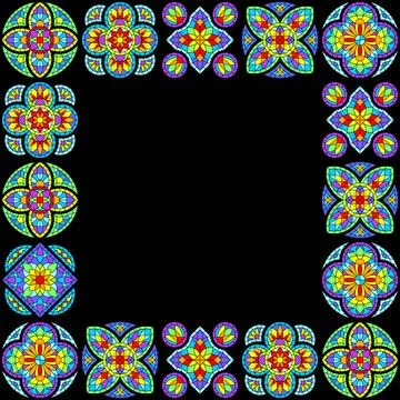 Frame with stained-glass window in gothic style. Medieval mosaic tile texture. Stockillustratie