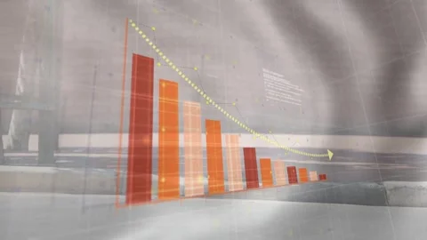 Frame start 3D bar chart rising on plaza, trend animating people passing behind Stock Footage 335255356