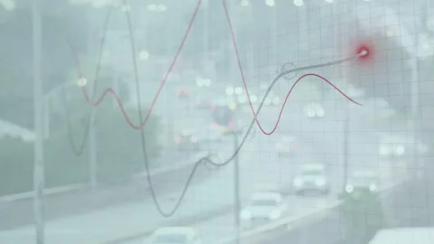 On frame start animated data lines oscillating while moving red marker Stock Footage 335281959