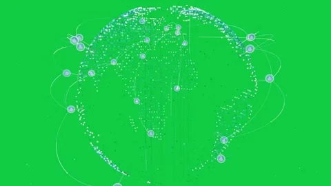 Frame starting globe forming of cyan dots streams falling nodes linking data on Stock Footage 337127258