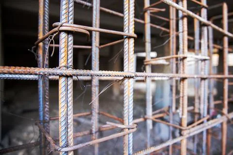 Frame structure for the basement made of reinforcement is ready for placing Stock Photos
