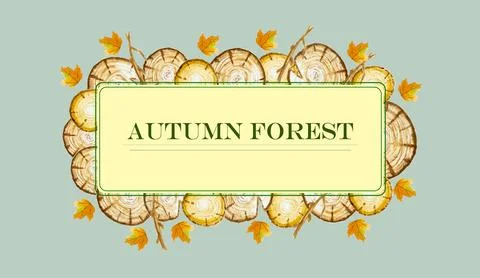 Frame from a stump of a tree. hand-drawn watercolor. Autumd postcard Stock Illustration