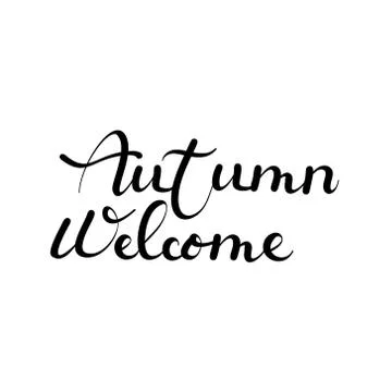 Frame of stylish elements: welcome autumn lettering and double twig. Sketch f Stock Illustration