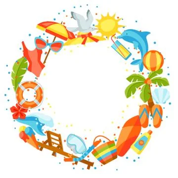 Frame with summer and beach objects. Stock Illustration