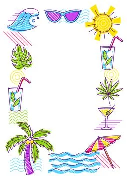 Frame with summer items. Stylized beach objects. Stock Illustration