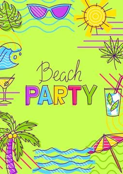 Frame with summer items. Stylized beach objects. Stock Illustration