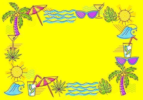 Frame with summer items. Stylized beach objects. Stock Illustration