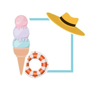 Frame with summer objects in white background Stock Illustration