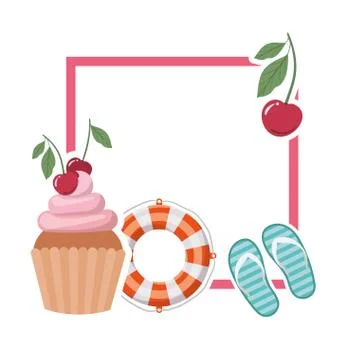 Frame with summer objects in white background Stock Illustration