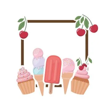 Frame with summer objects in white background Stock Illustration