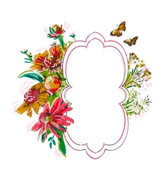 Frame summer vector paint style design flower colorful Stock Illustration