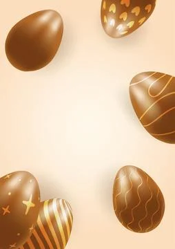 Frame , template with copy space 3D chocolate eggs, Easter on a warm backgrou Stock Illustration