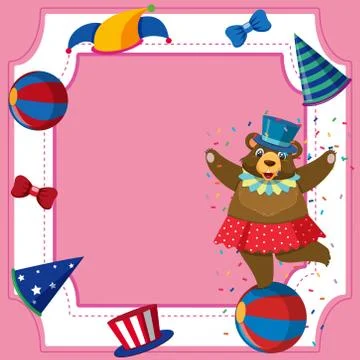 Frame template design with circus bear on ball Stock Illustration