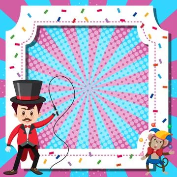 Frame template design with circus trainer and monkey Stock-Illustration