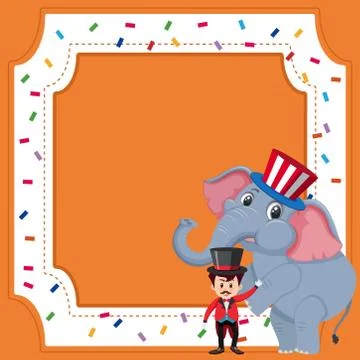 Frame template design with circus trainer and elephant Stock Illustration